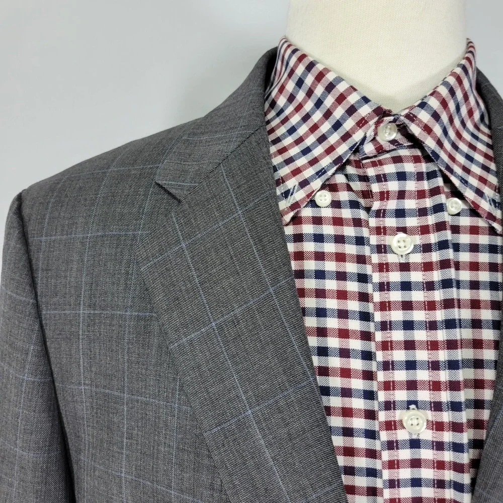 Joseph Abboud Men's Sport Coat Blazer Two Button Gray SHK‎ SKN Plaid Wool 46R